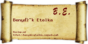 Benyák Etelka névjegykártya